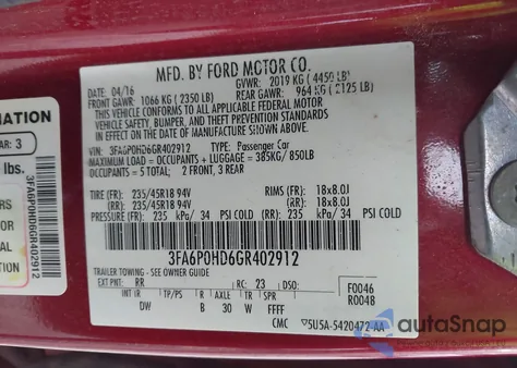 2016 Ford Fusion Se from USA, damaged, VIN 3FA6P0HD6GR402912